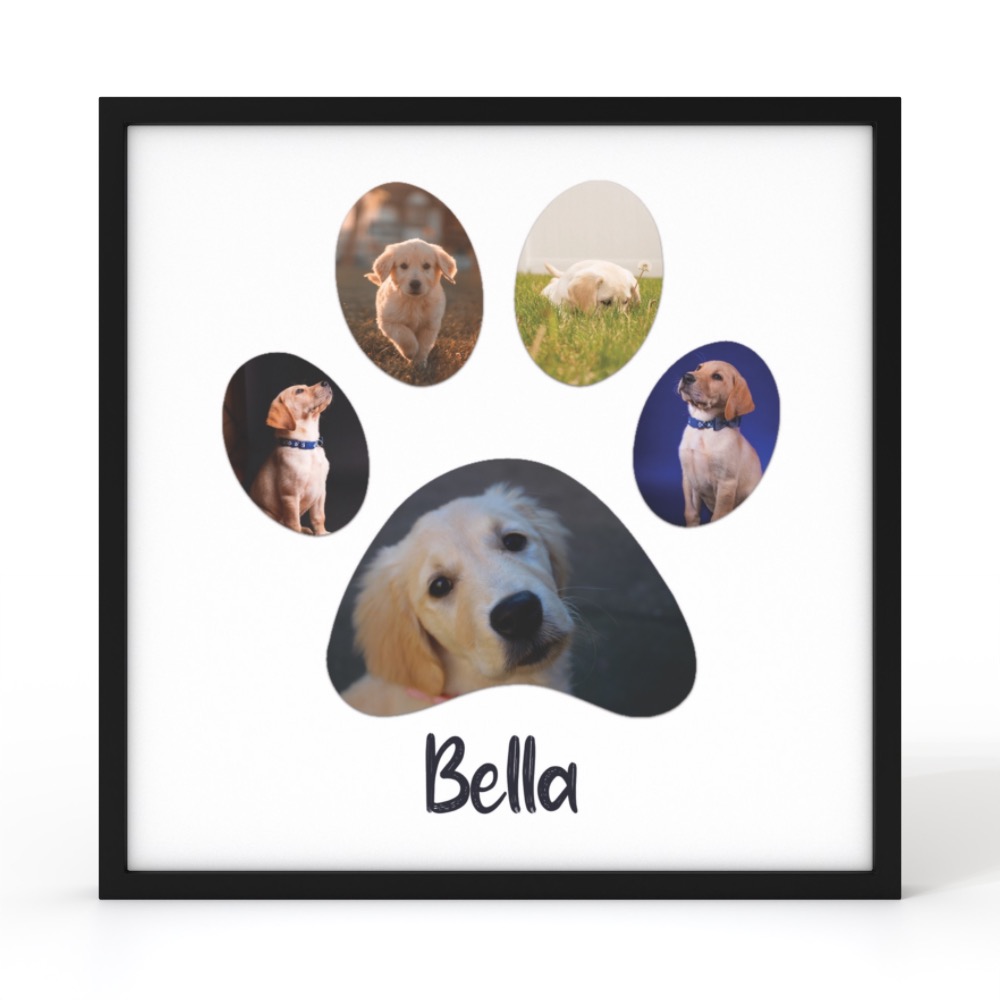 Personalised Framed Photo - 5 Photos in Paw Print with Name 1 Personalised Framed Photo - 5 Photos in Paw Print with Name